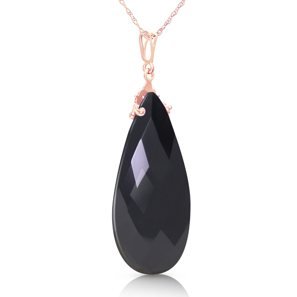 14K. SOLID GOLD NECKLACE WITH BRIOLETTE BLACK ONYX - Picture 3 of 5